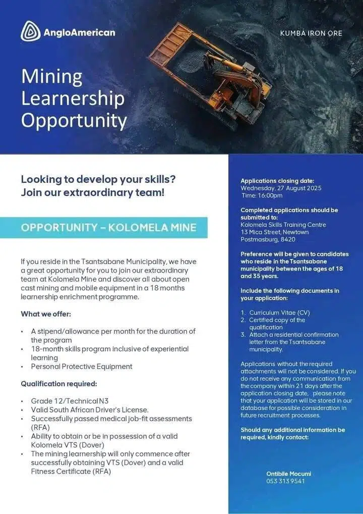 Anglo American Mining Learnership Opportunities 2025