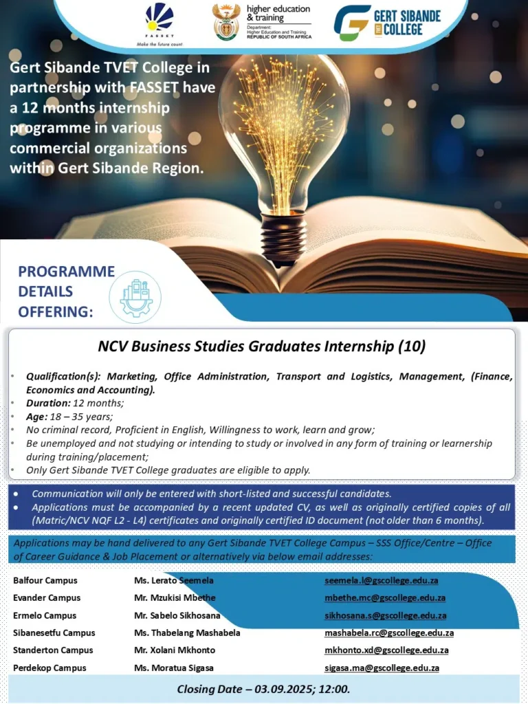 Gert Sibande TVET College Internships 2025