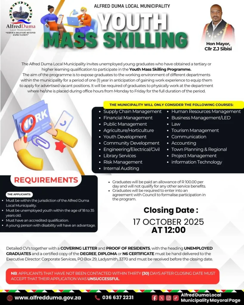 Alfred Duma Local Municipality Youth Mass Skilling Programme 2025/2026