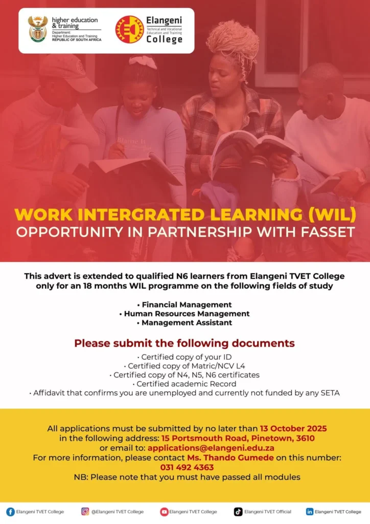 Elangeni TVET College & FASSET Work Integrated Learning (WIL) Programme 2025/2026