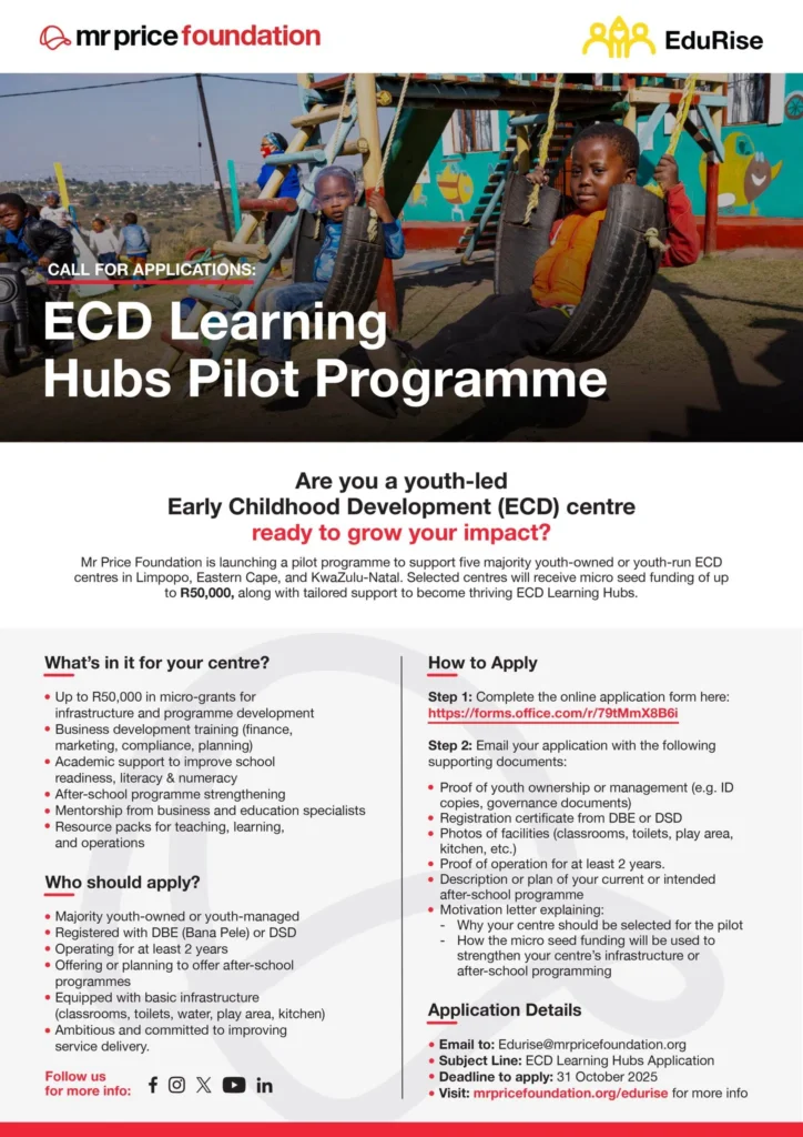 Mr Price Foundation ECD Learning Hubs Pilot Programme 2025